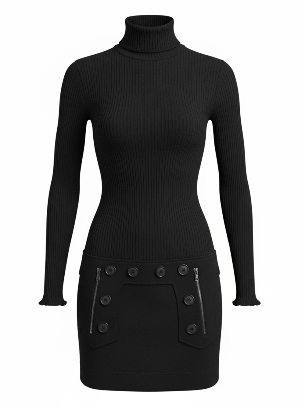 Bailey 44 Black Ribbed Turtleneck Long Sleeve Bodycon Dress